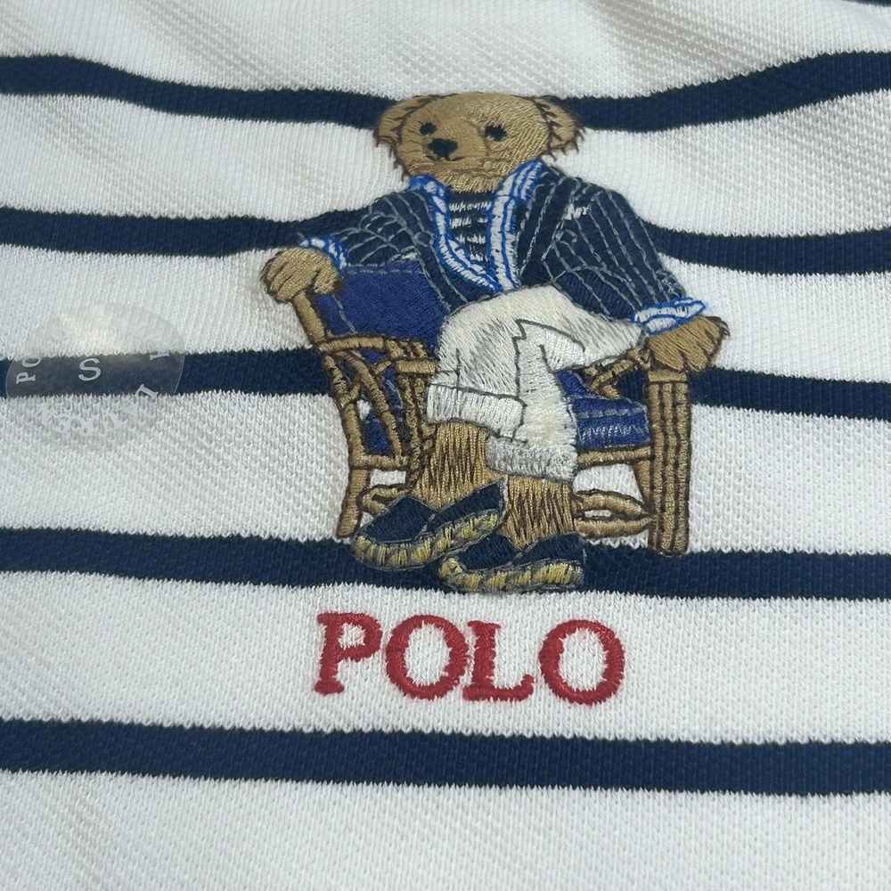 Polo Ralph Lauren Polo Shirt Mens S White Striped Polo Bear Custom Slim NWT